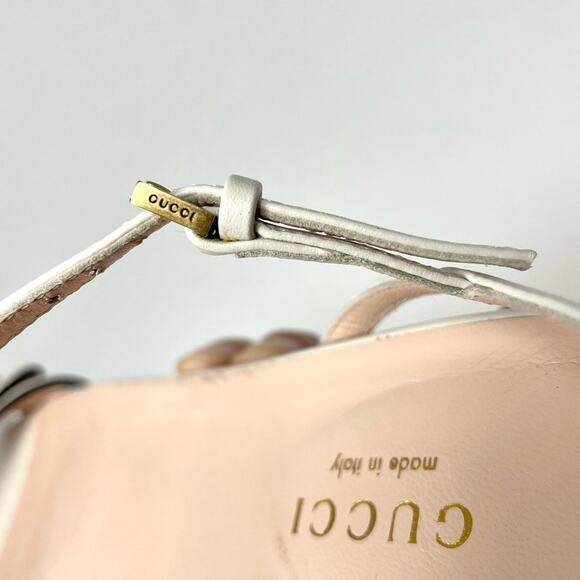 Gucci Marmont Interlocking GG Leather Ankle Strap Flat Sandals White Gold EU 36 - Picture 12 of 14